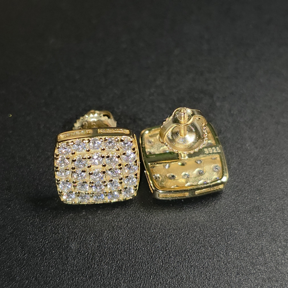 ✨ Moissanite Square Cluster Earrings – Gold Over S925 | Screw Backs ✨ - Picture 4 of 5